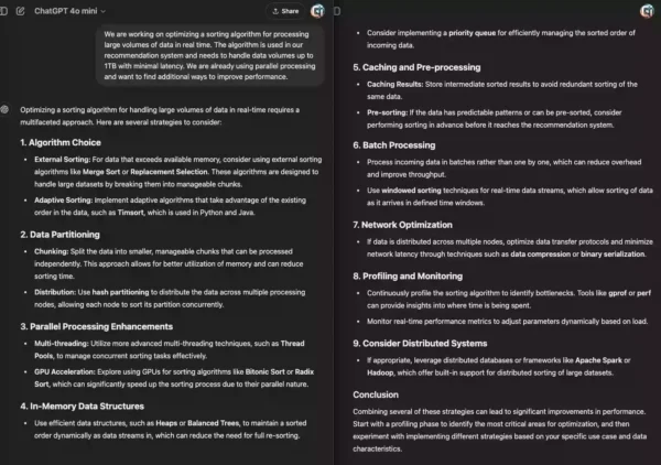 AI-optimized algorithm prompt with context improves ChatGPT’s big data processing recommendations.