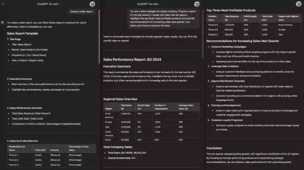 AI-generated sales report prompt with scenario-based context for better results in ChatGPT.