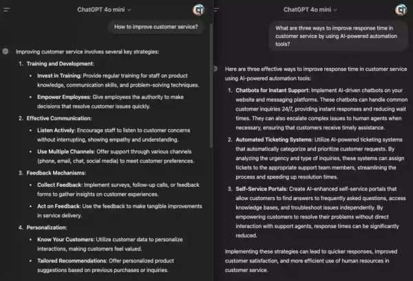 AI task decomposition prompt in ChatGPT for improving customer service response times.