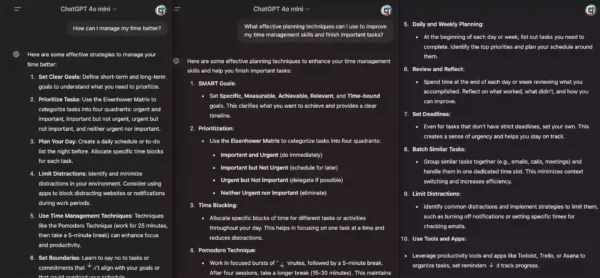 Five Whys method applied to refine time management prompts for ChatGPT.
