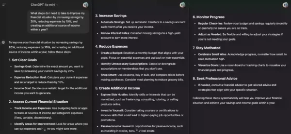 Personal finance goal example using the OKR method with ChatGPT's support.