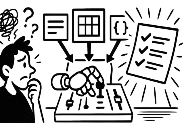 Robot mixer board selects list, table, JSON—outputs checked doc
