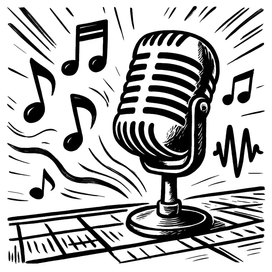 Vintage microphone with sound waves — Production Toolkit illustration